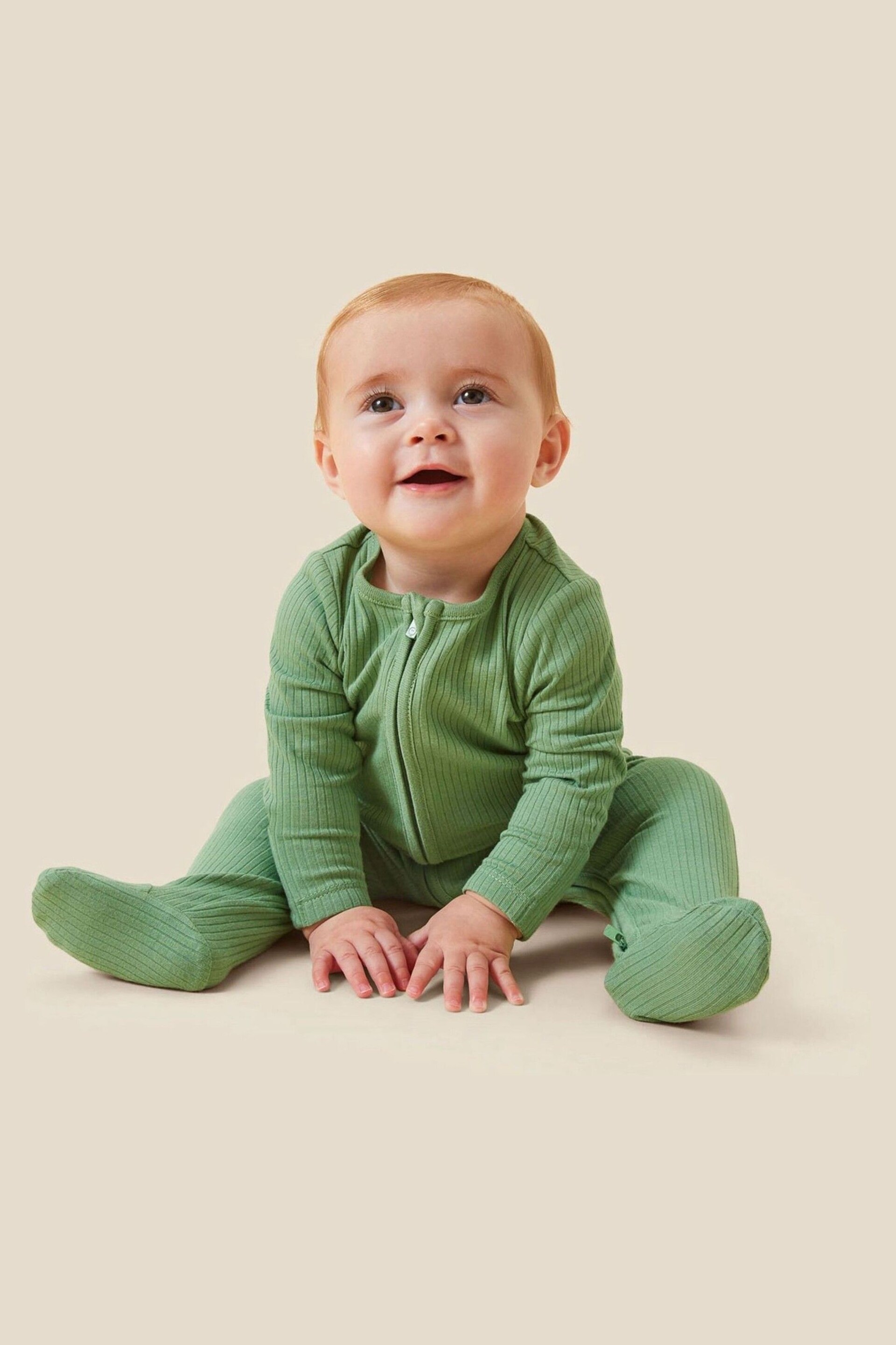 MORI Organic Cotton & Bamboo Ribbed Zip Up Sleepsuit - Image 1 of 5