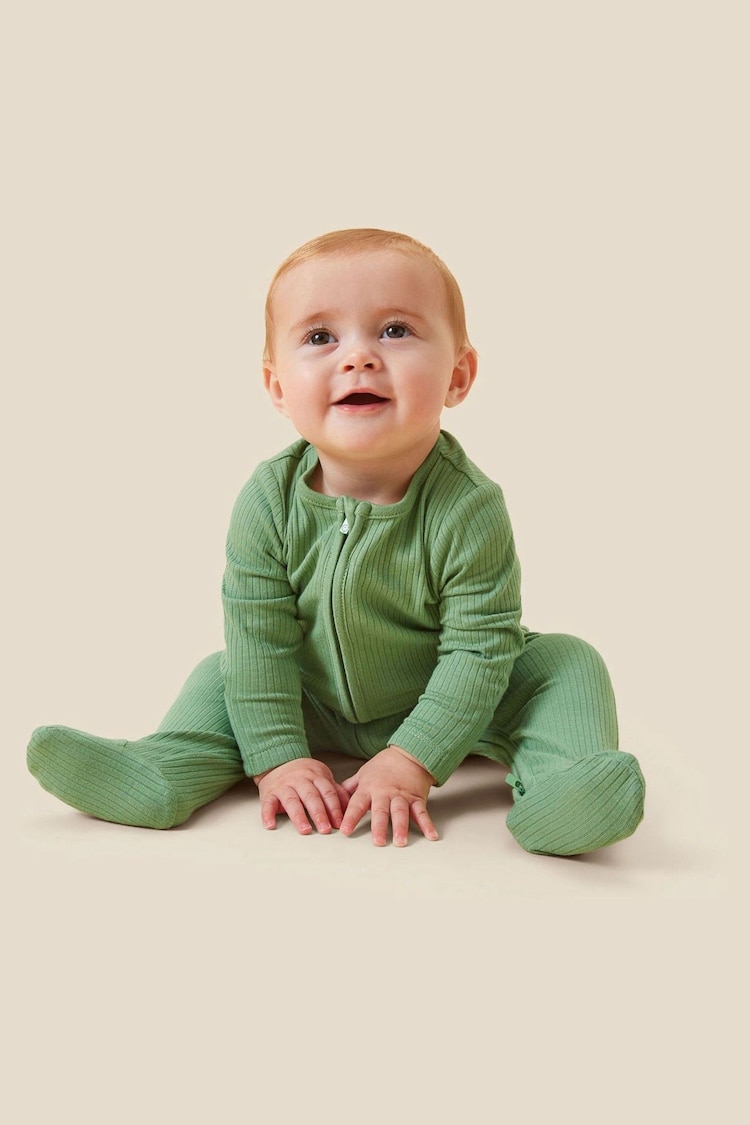 MORI Organic Cotton & Bamboo Ribbed Zip Up Sleepsuit - Image 1 of 4