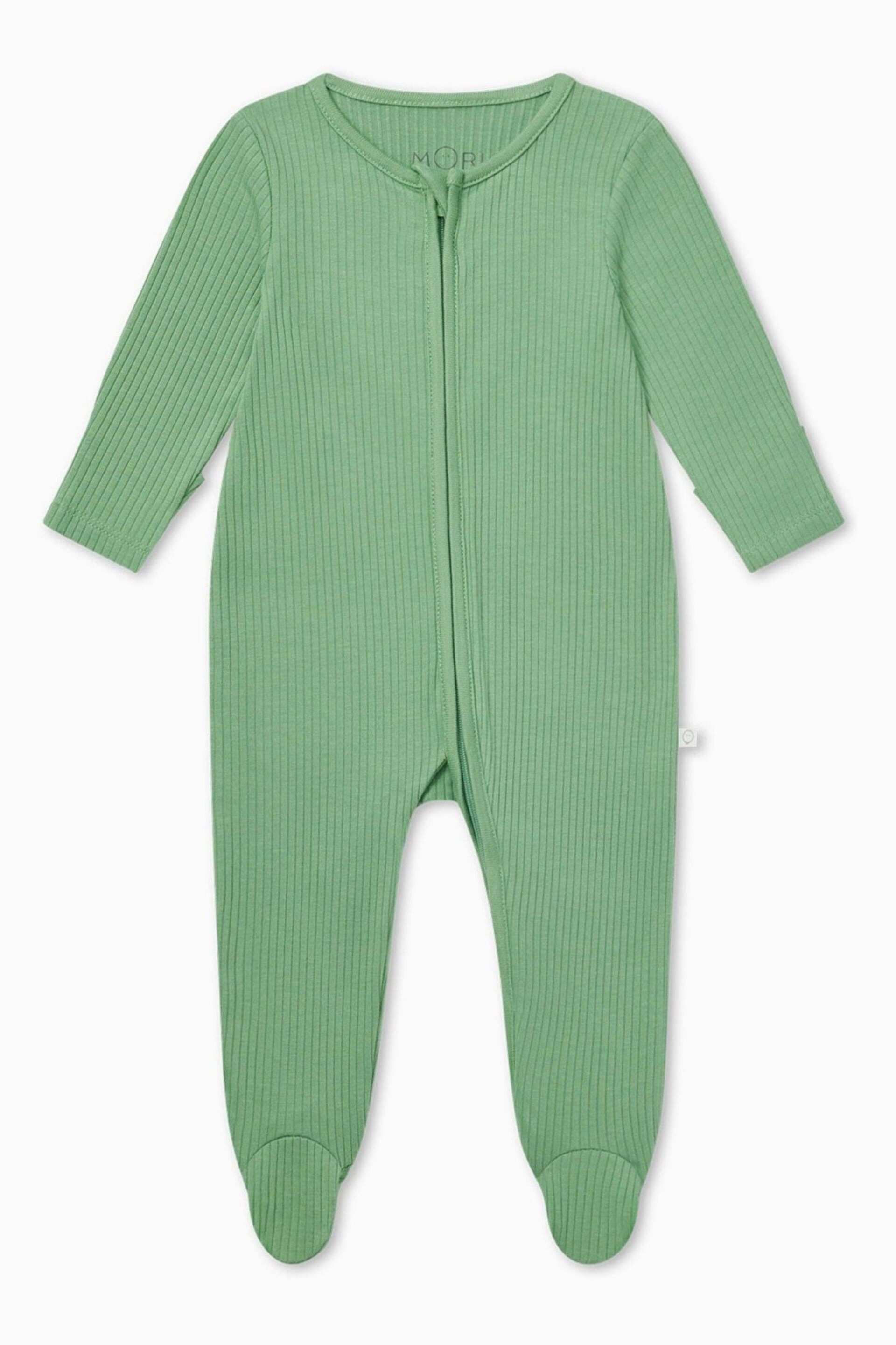 MORI Organic Cotton & Bamboo Ribbed Zip Up Sleepsuit - Image 4 of 5