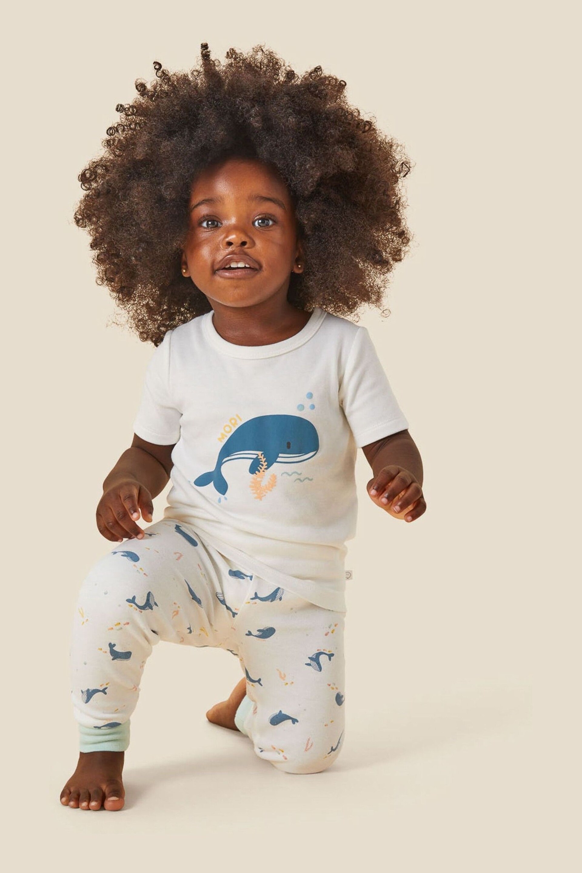 MORI Organic Cotton & Bamboo Whale White Print Pyjama Set - Image 1 of 5