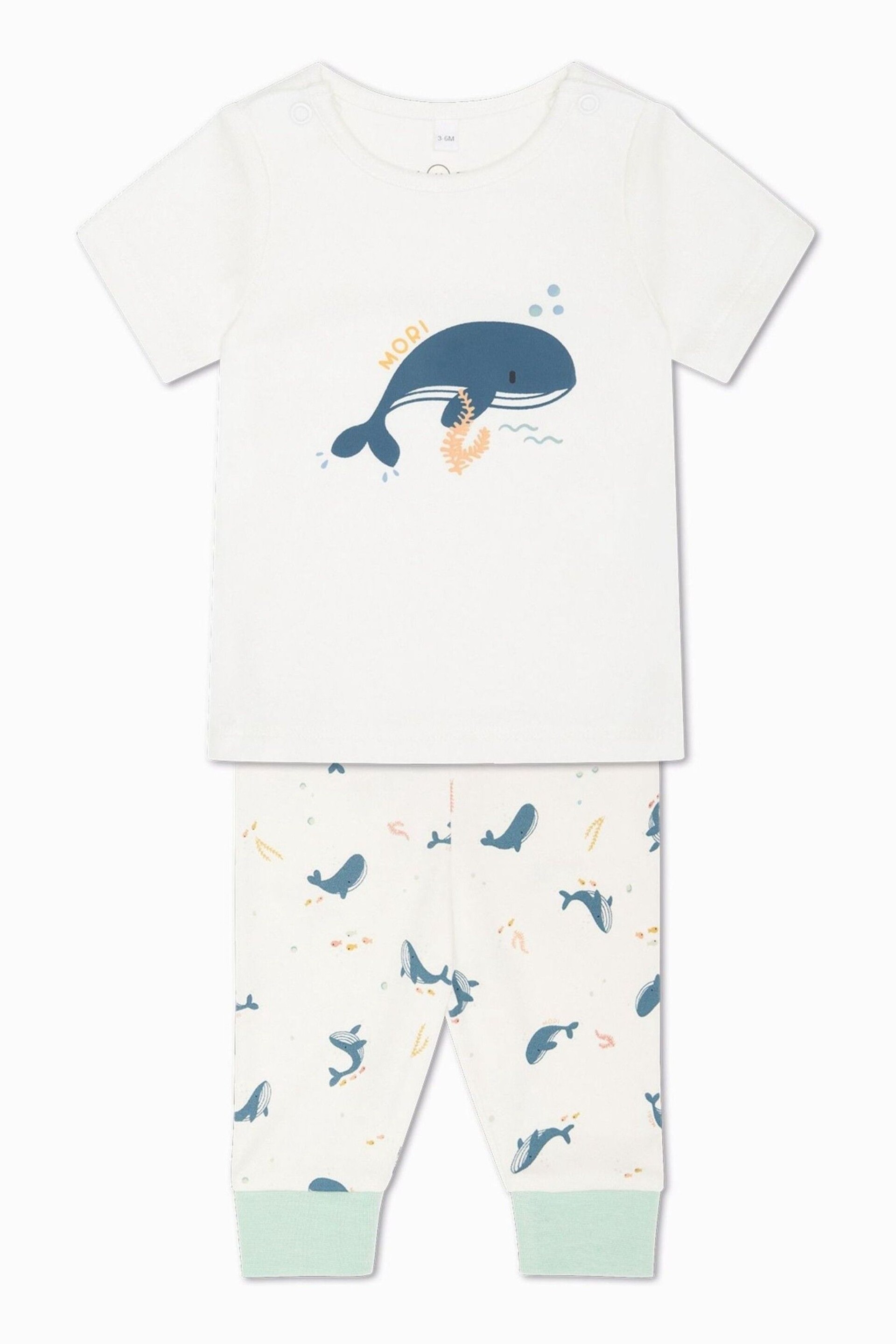 MORI Organic Cotton & Bamboo Whale White Print Pyjama Set - Image 5 of 5