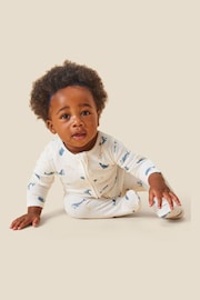 MORI Organic Cotton & Bamboo Whale Print Zip Up White Sleepsuit - Image 3 of 6