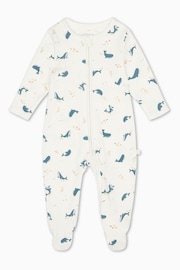 MORI Organic Cotton & Bamboo Whale Print Zip Up White Sleepsuit - Image 6 of 6