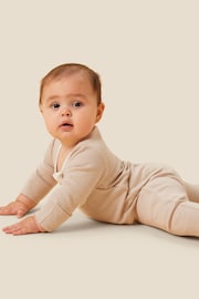 MORI Natural Organic Cotton & Bamboo Ecru Waffle Zip Up Sleepsuit - Image 1 of 4