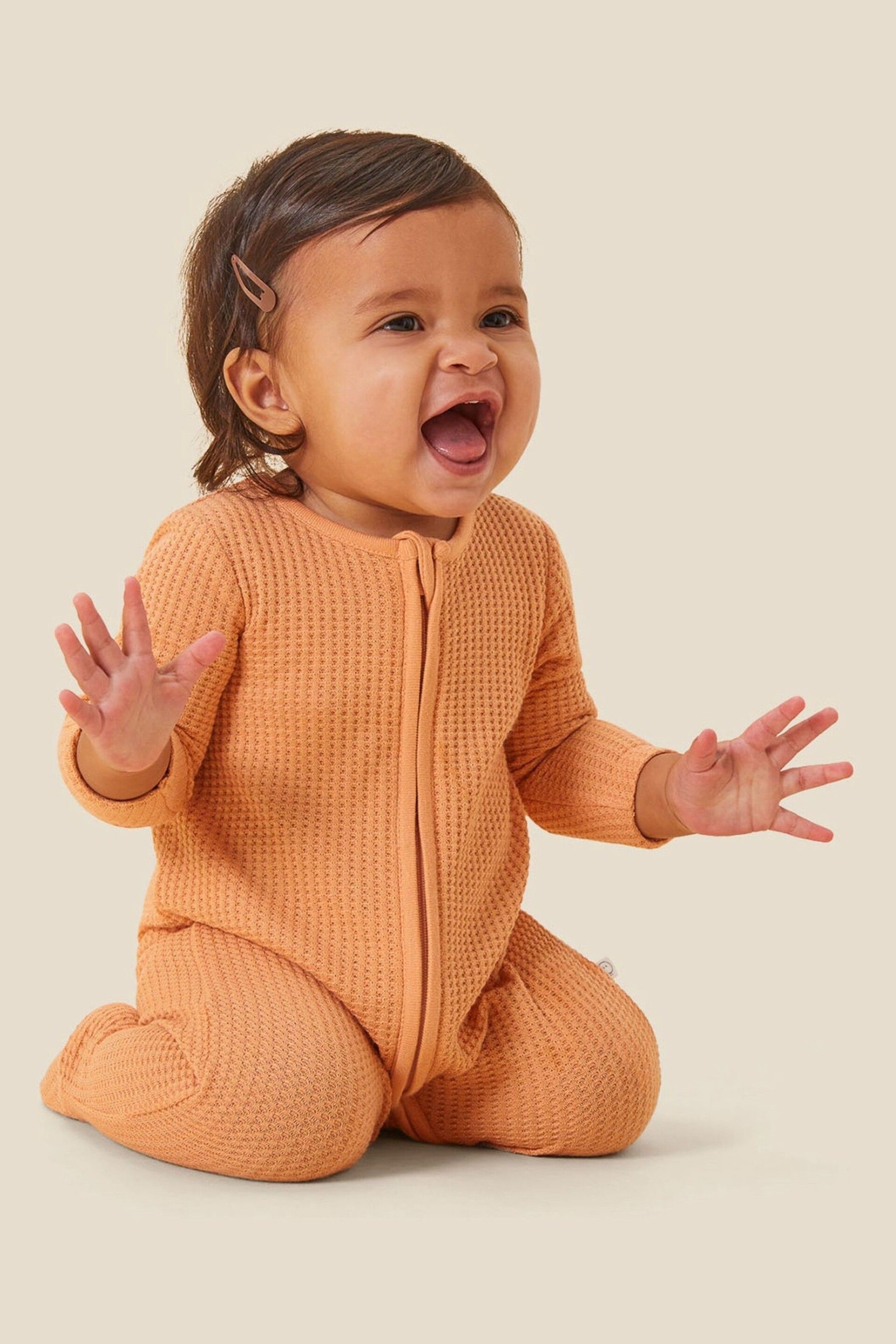 MORI Natural Organic Cotton & Bamboo Ecru Waffle Zip Up Sleepsuit - Image 1 of 3