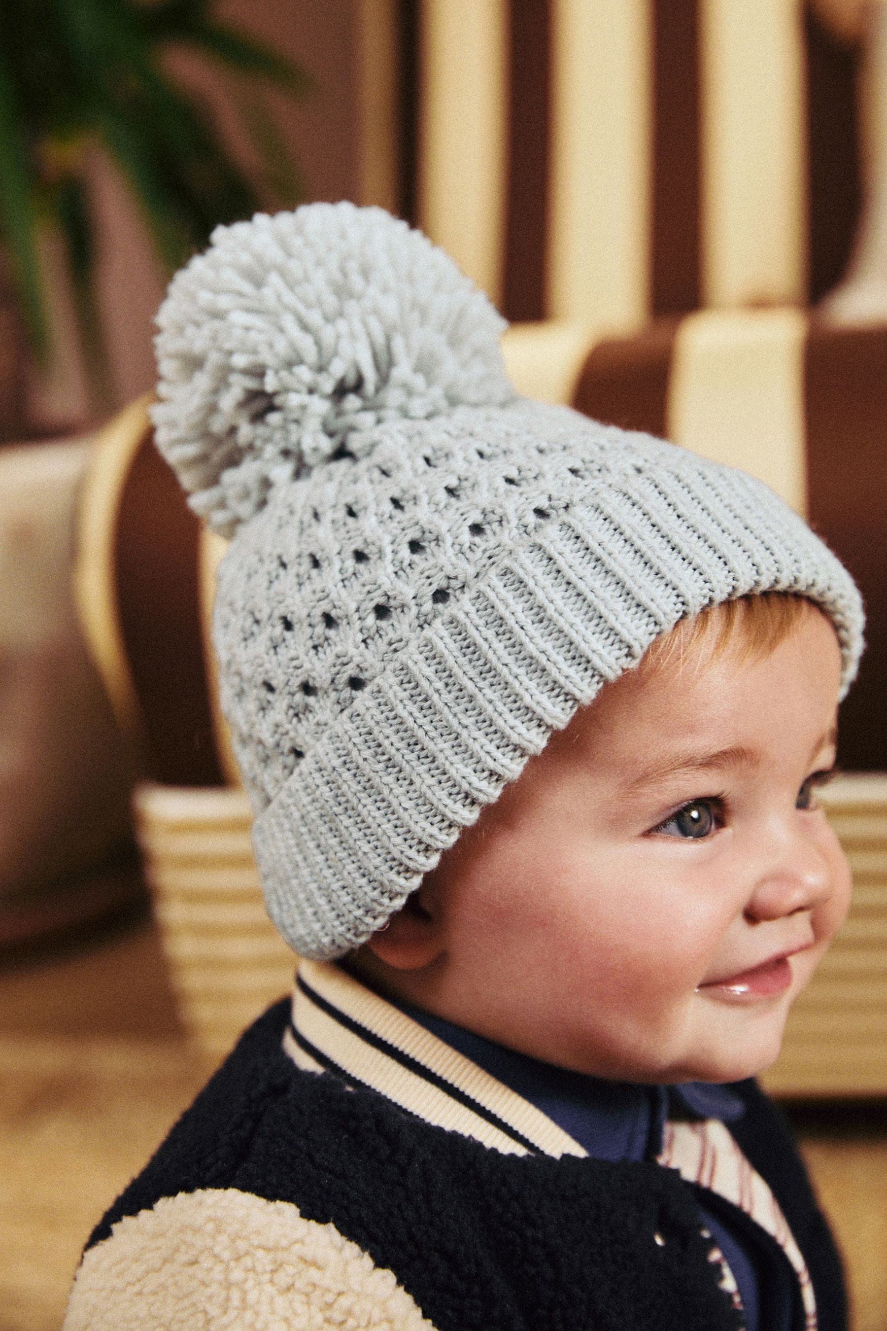 Buy Grey Baby Waffle Pom Hat 0mths 2yrs from the Next UK online shop