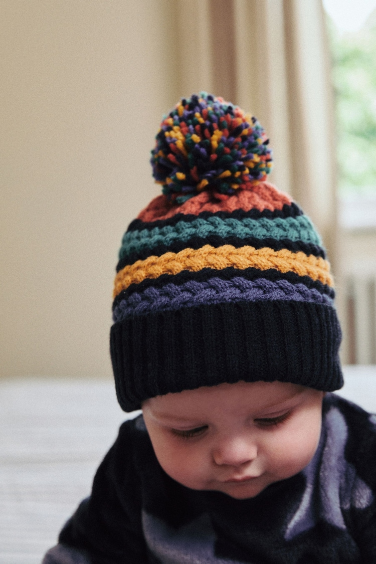 Rainbow Stripe Baby Knitted Pom Hat (0mths-2yrs) - Image 2 of 5