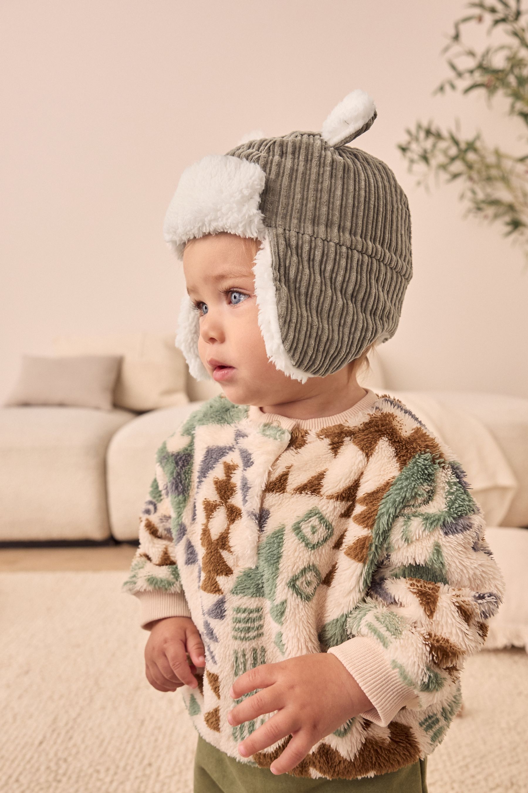 Buy Khaki Green Cord Baby Trapper Hat 0mths 2yrs from the Next UK online shop