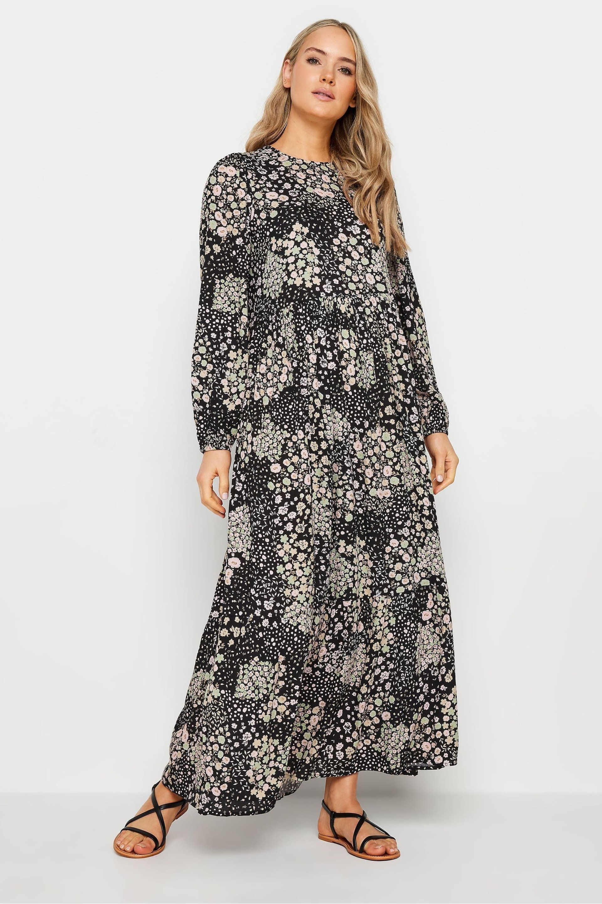 Long Tall Sally Black Floral Print Tiered Maxi Dress - Image 2 of 5
