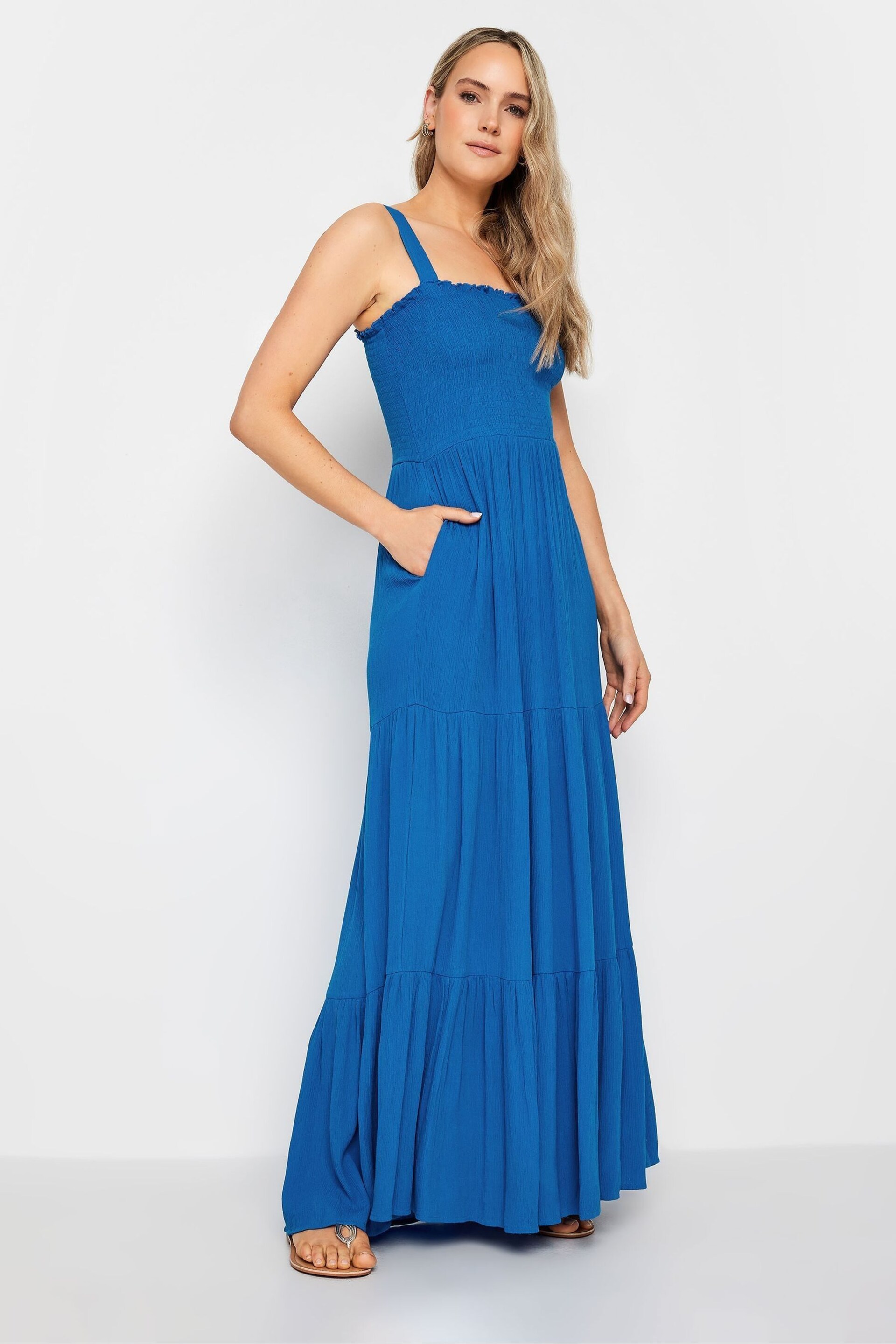 Long Tall Sally Blue Crinkle Tiered Dress - Image 3 of 5