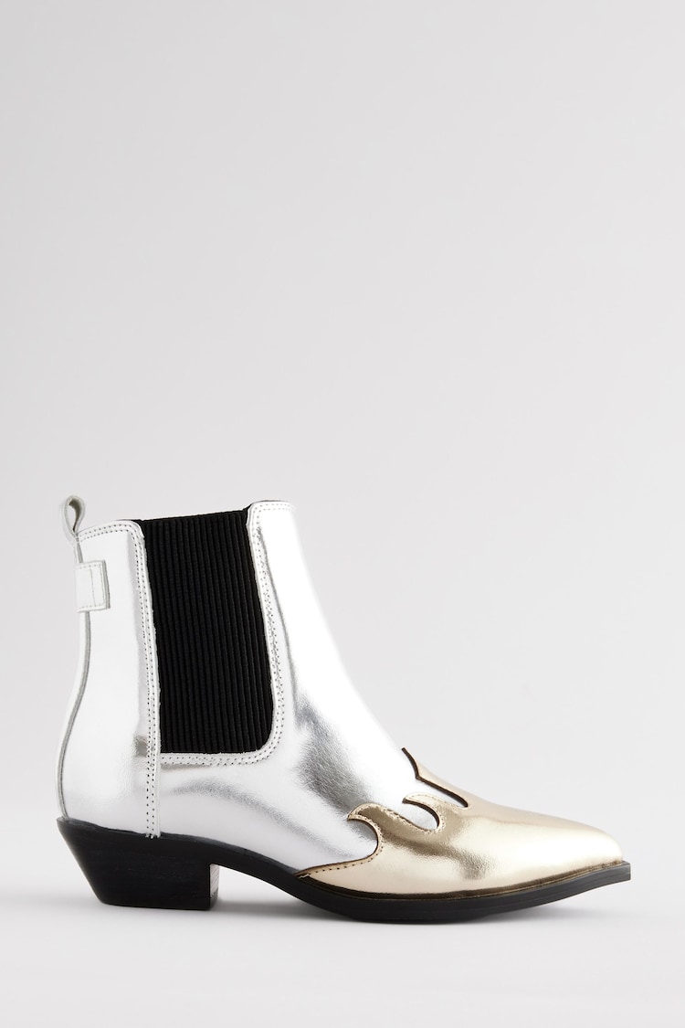 smALLSAINTS Silver Dellaware Pointed Leather Western Boots - Image 2 of 5