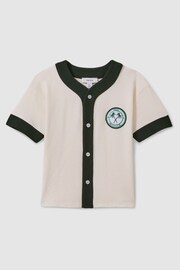 Reiss Ecru/Green Ark Teen Textured Cotton Baseball Shirt - Image 1 of 4