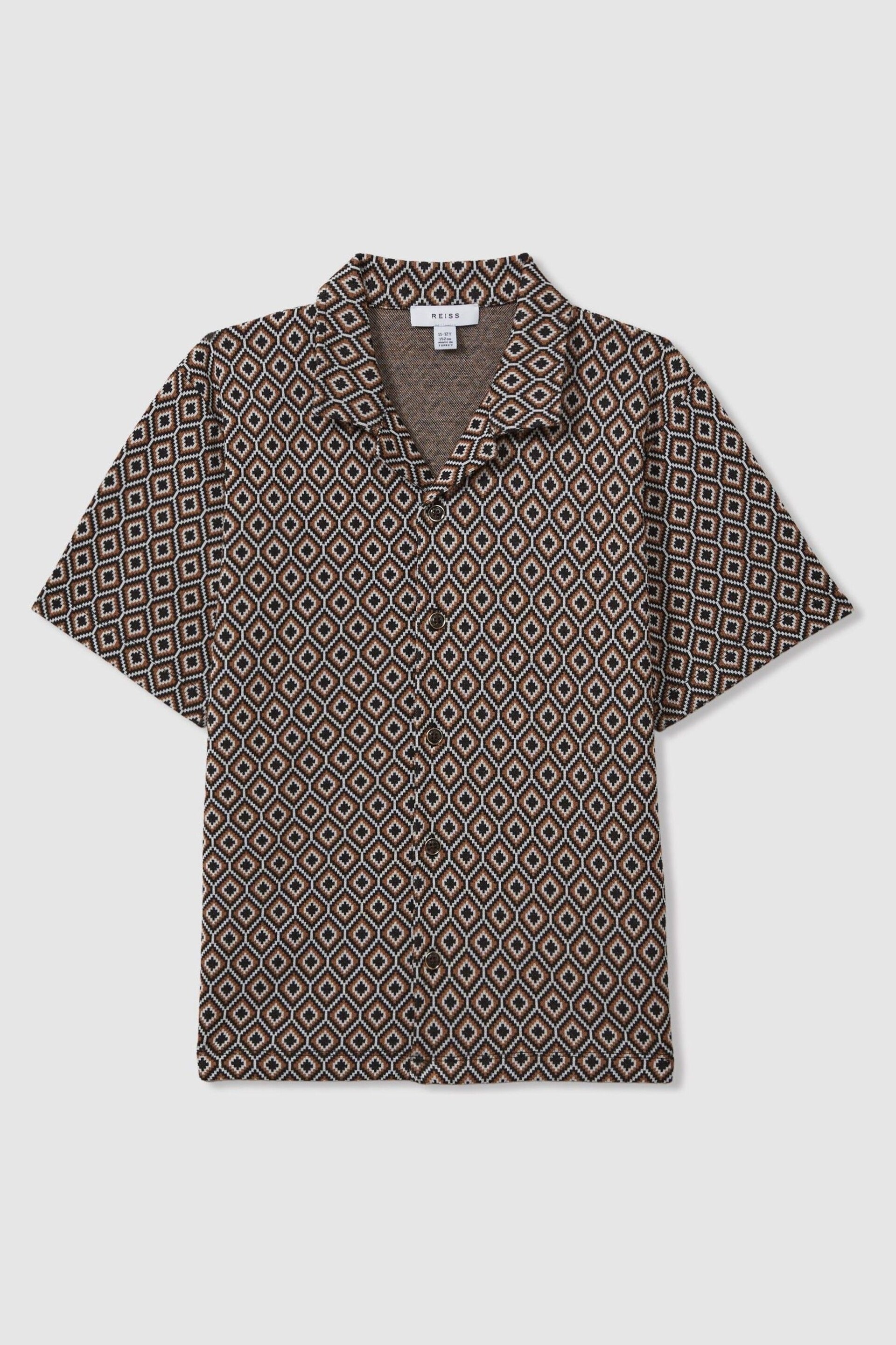 Reiss Tobacco Multi Grove Teen Jacquard Cuban Collar Shirt - Image 1 of 4