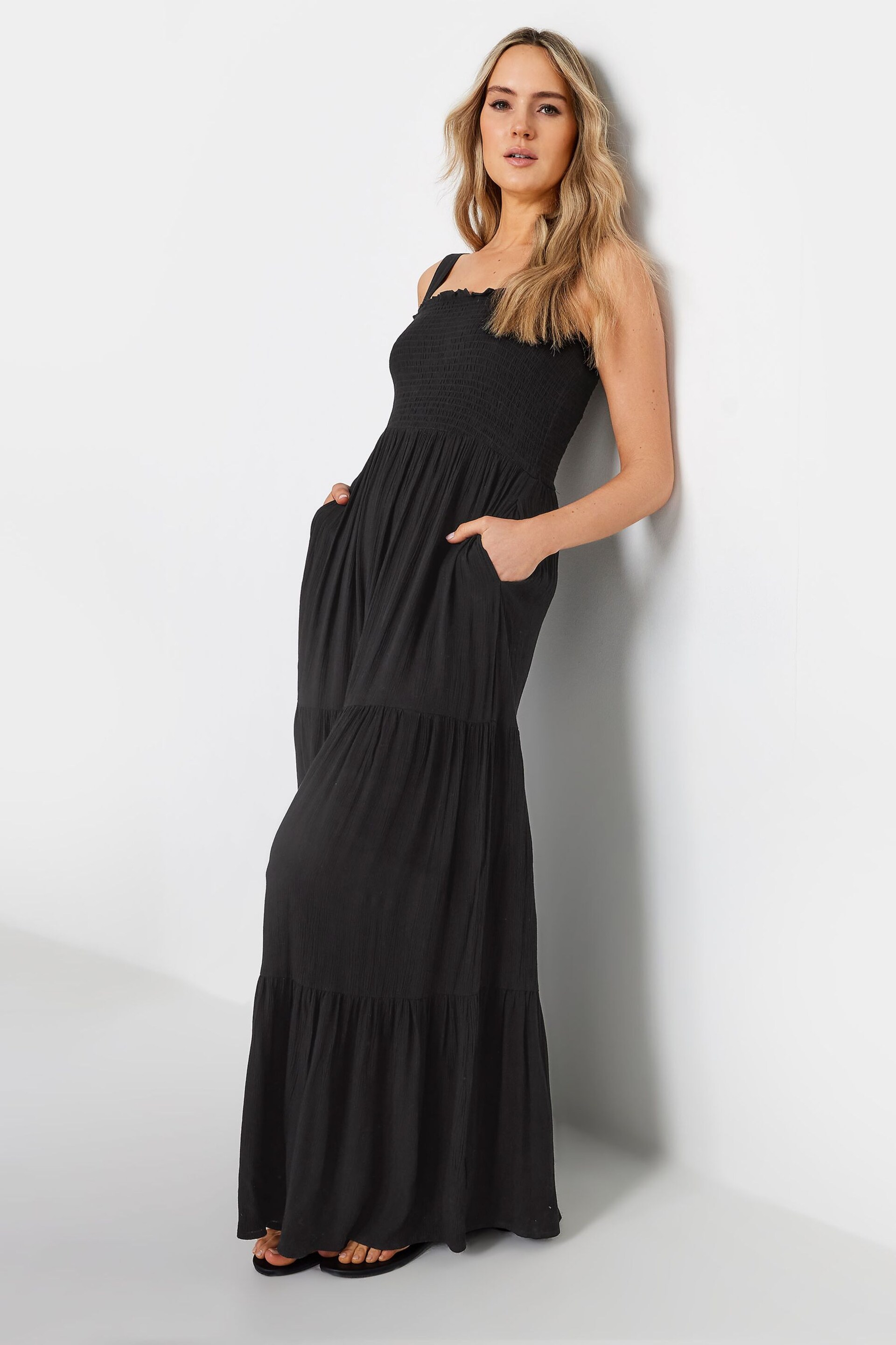 Long Tall Sally Black Crinkle Tiered Dress - Image 1 of 5
