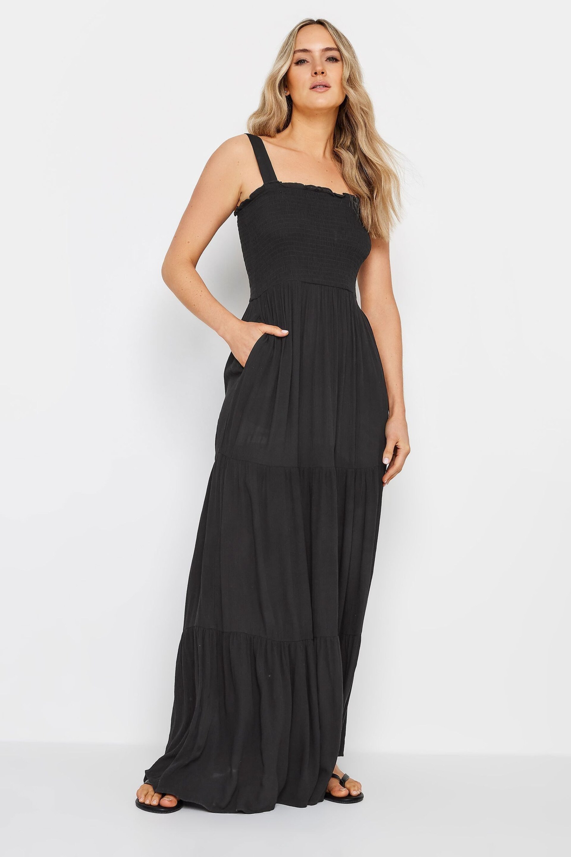 Long Tall Sally Black Crinkle Tiered Dress - Image 2 of 5
