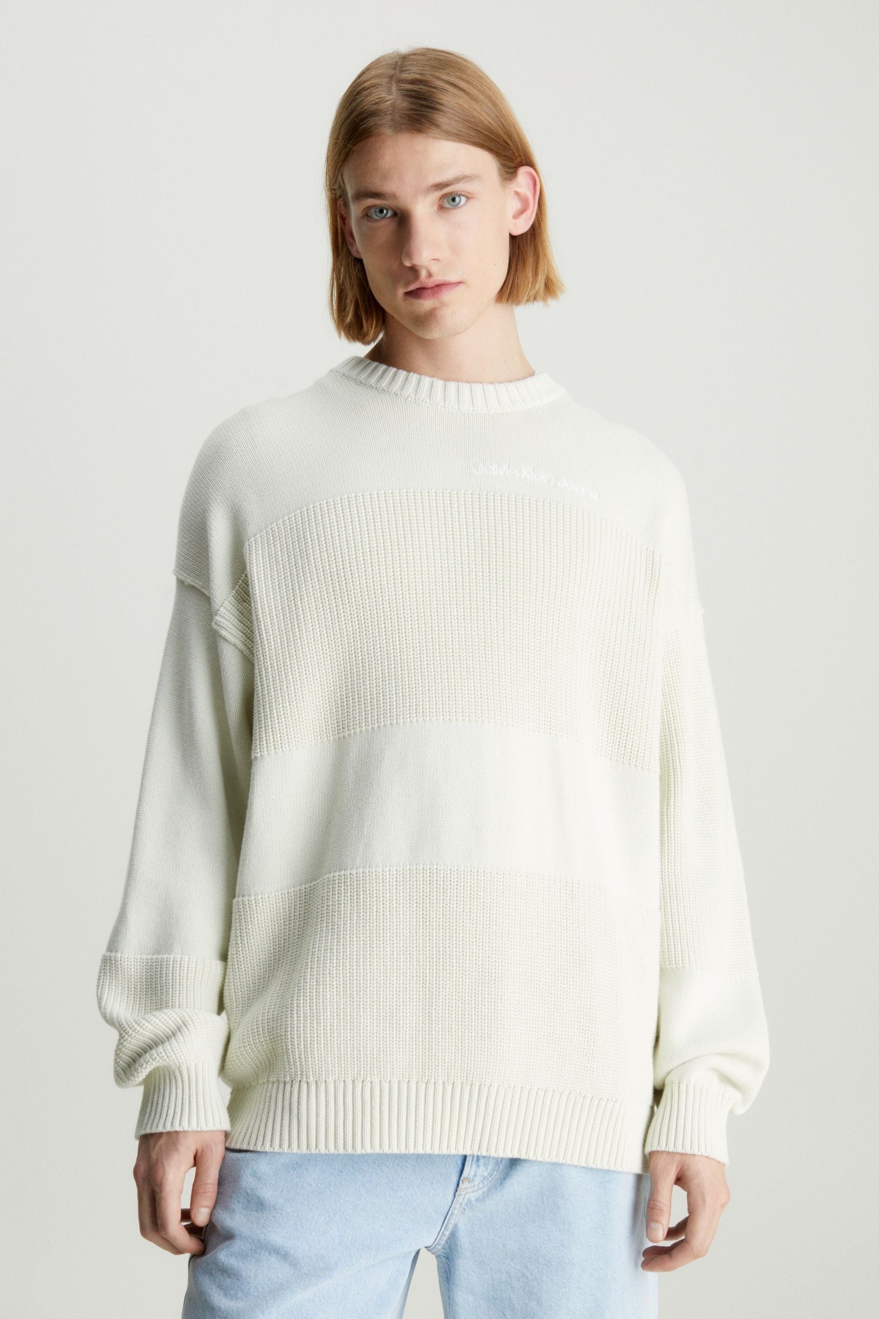 Buy Calvin Klein White 100 Cotton Knitted Crew Neck Jumper from Next Luxembourg