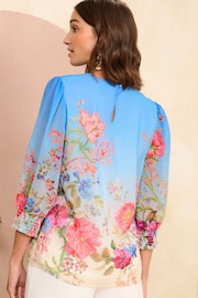 V&A | Love & Roses Blue Floral Floral Placement Print 3/4 Sleeve Blouse - Image 3 of 4