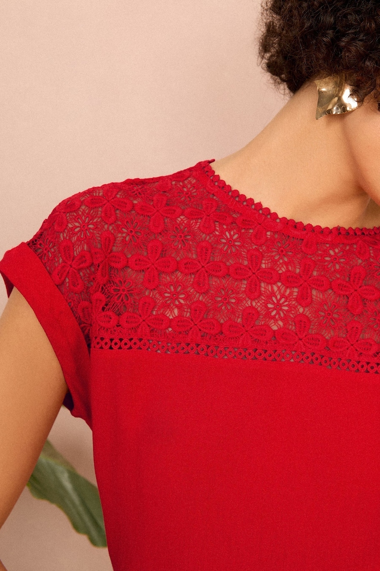 Love & Roses Crochet Yoke Woven T-Shirt - Image 2 of 4