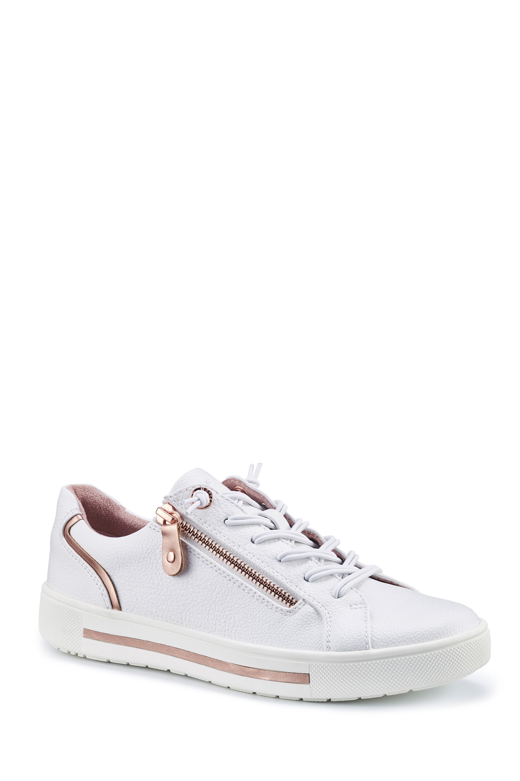 Buy Hotter White Wide Fit Leo Lace Up Side Zip Trainers from the Next UK online shop