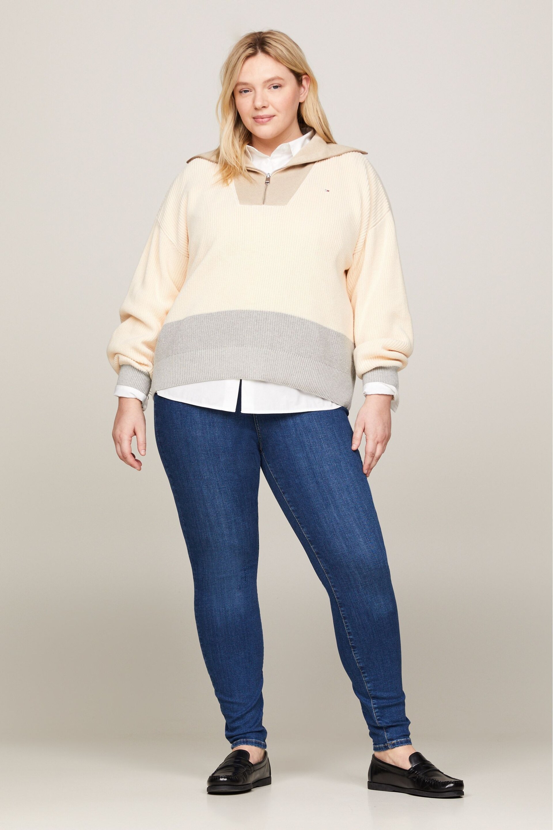 Tommy Hilfiger Cream Curve Half Zip Sweater - Image 4 of 5