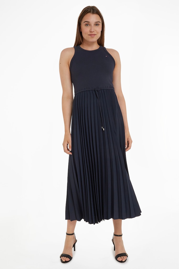 Tommy Hilfiger Blue Rib Tank Pleated Dress - Image 1 of 4