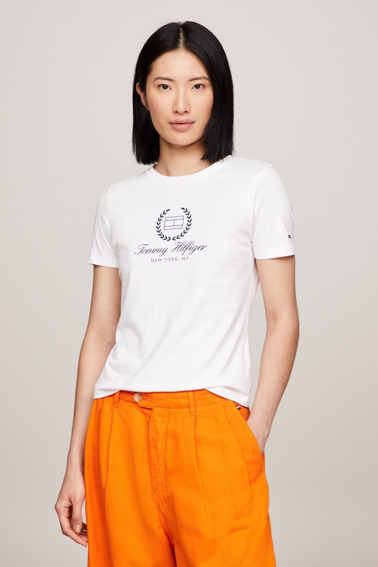 Tommy Hilfiger White Crest Logo T-Shirt - Image 1 of 6