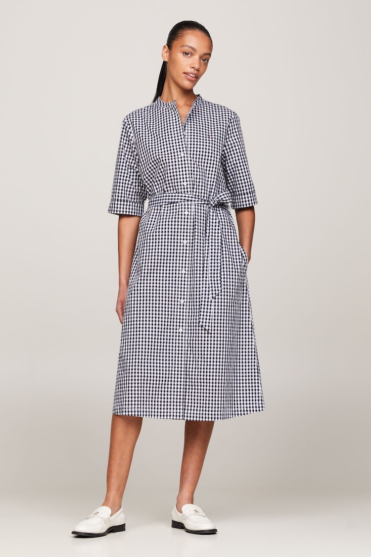 Tommy Hilfiger Blue Gingham Midi Shirt Dress - Image 1 of 4