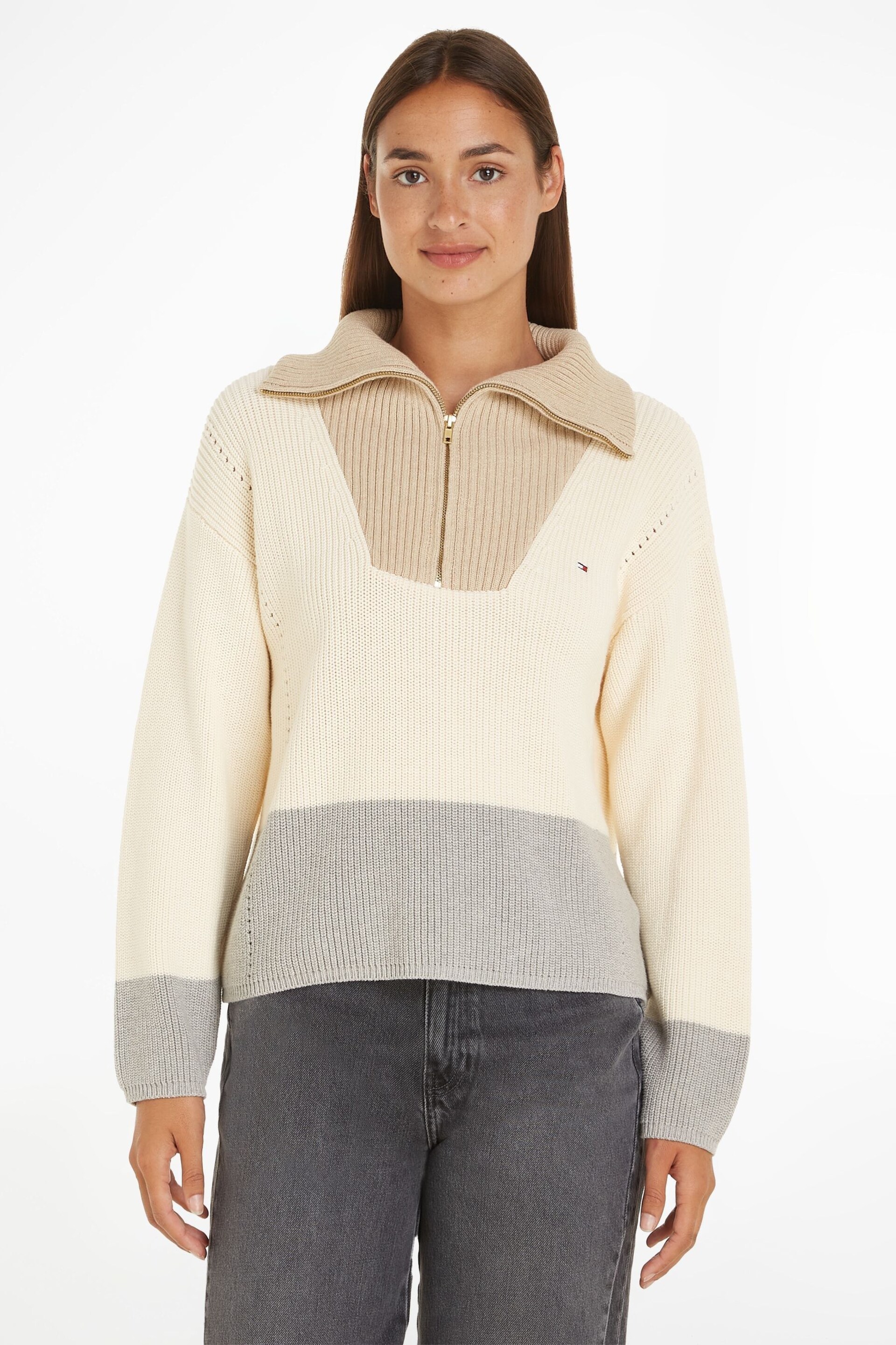 Tommy Hilfiger Cream Half Zip Sweater - Image 1 of 6