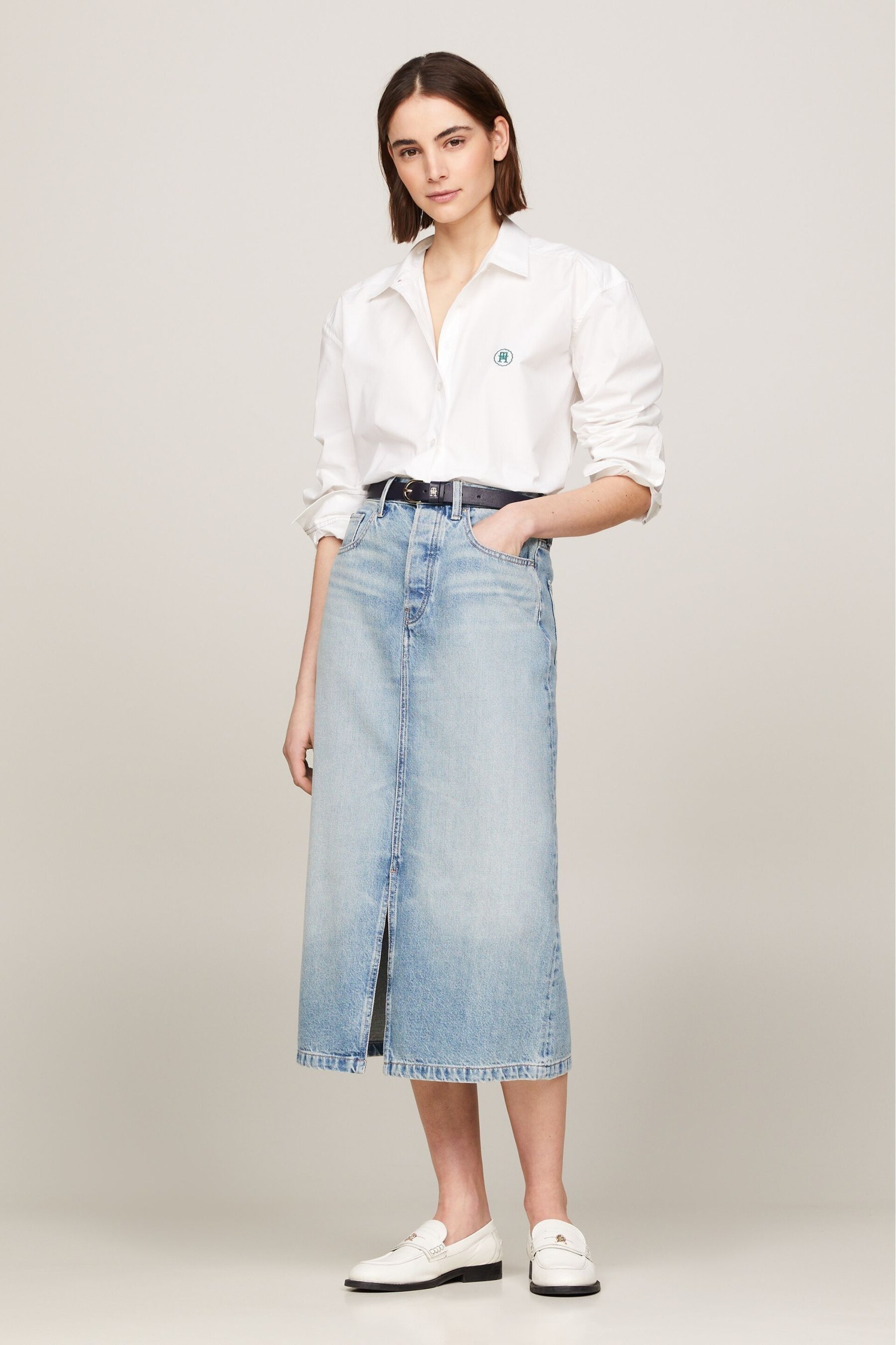 Tommy Hilfiger Blue Denim Midi Straight Skirt - Image 4 of 5