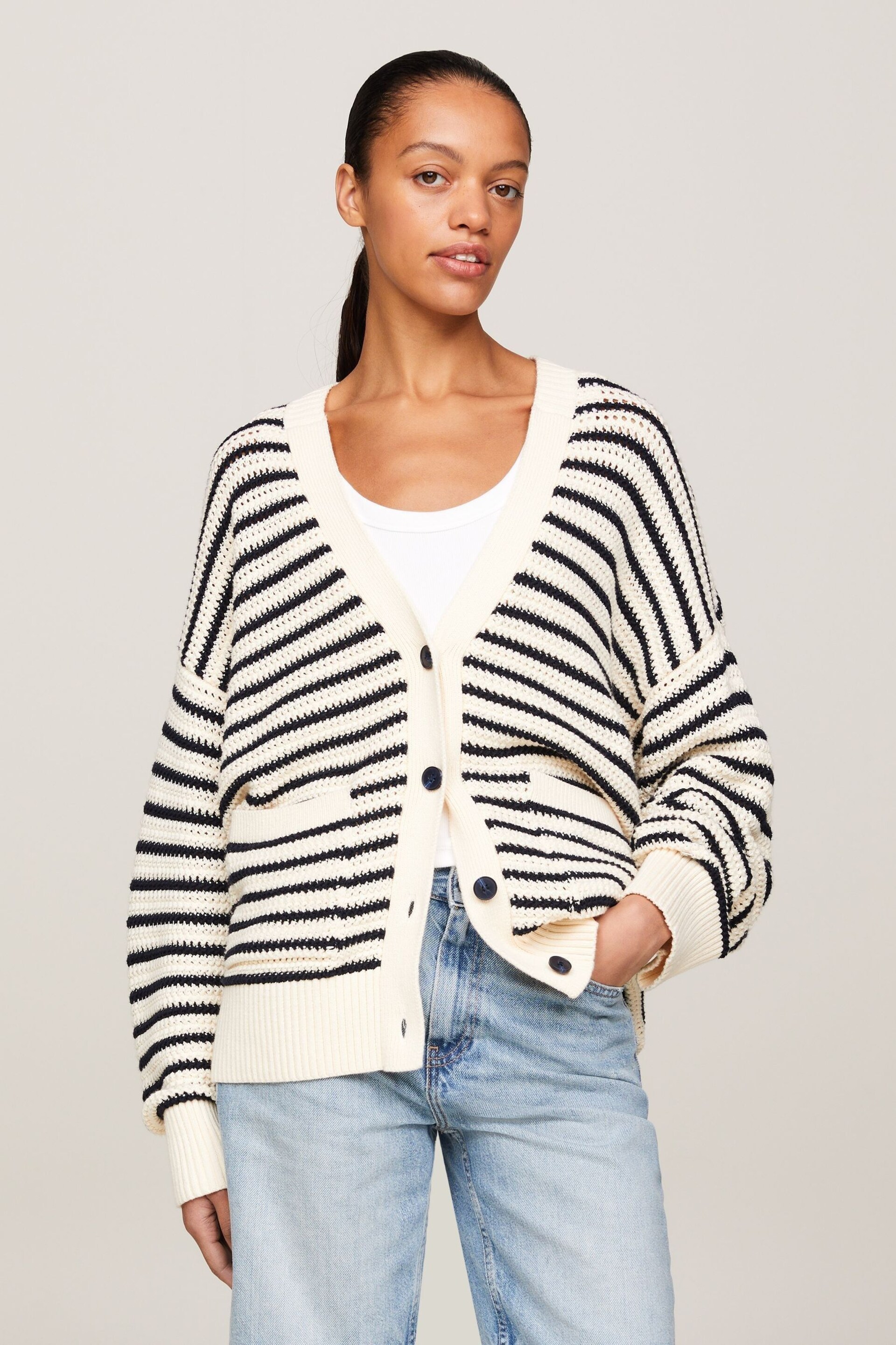 Tommy Hilfiger Blue Crochet Stripe Cardigan - Image 6 of 9