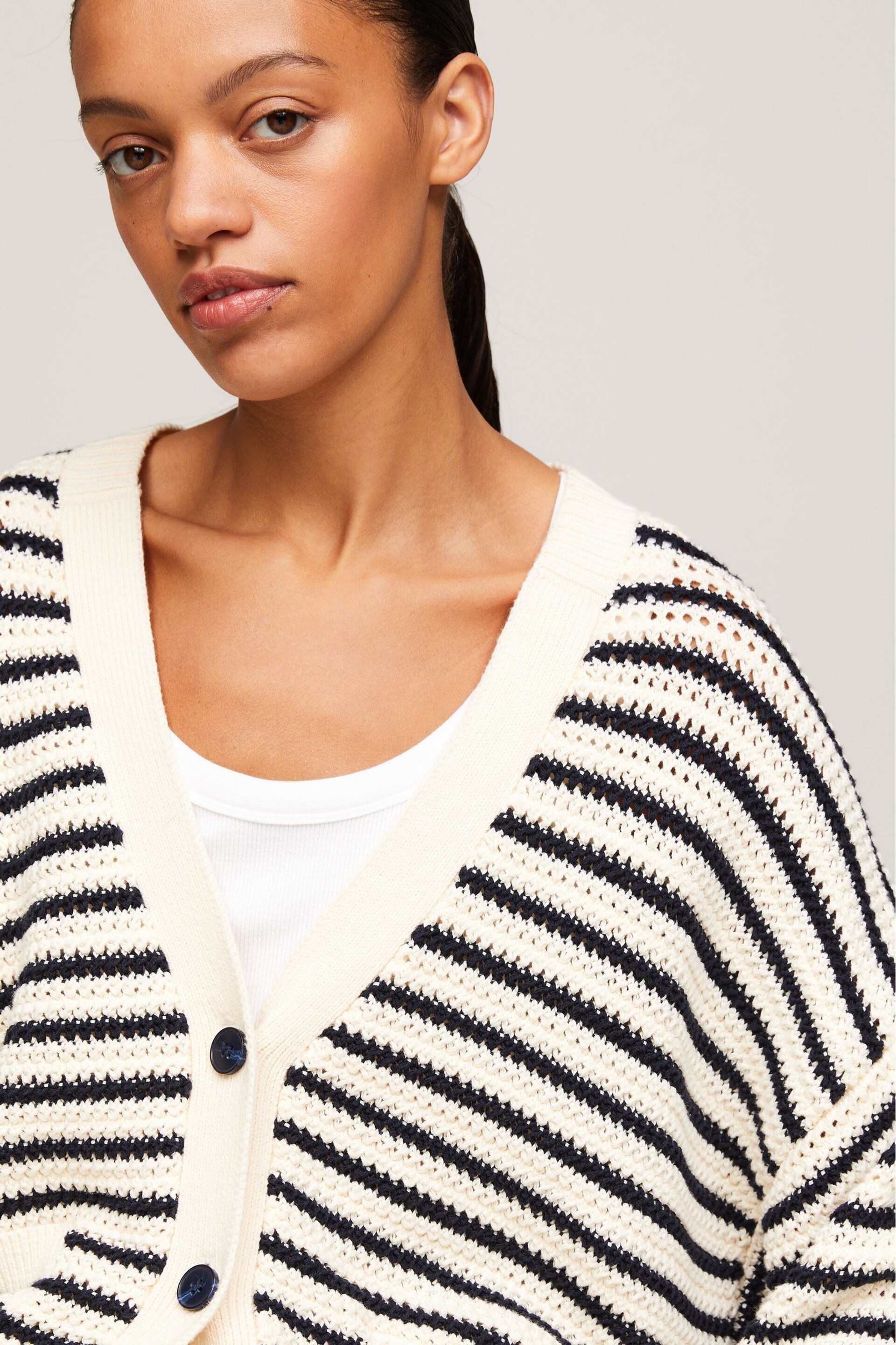 Tommy Hilfiger Blue Crochet Stripe Cardigan - Image 9 of 9