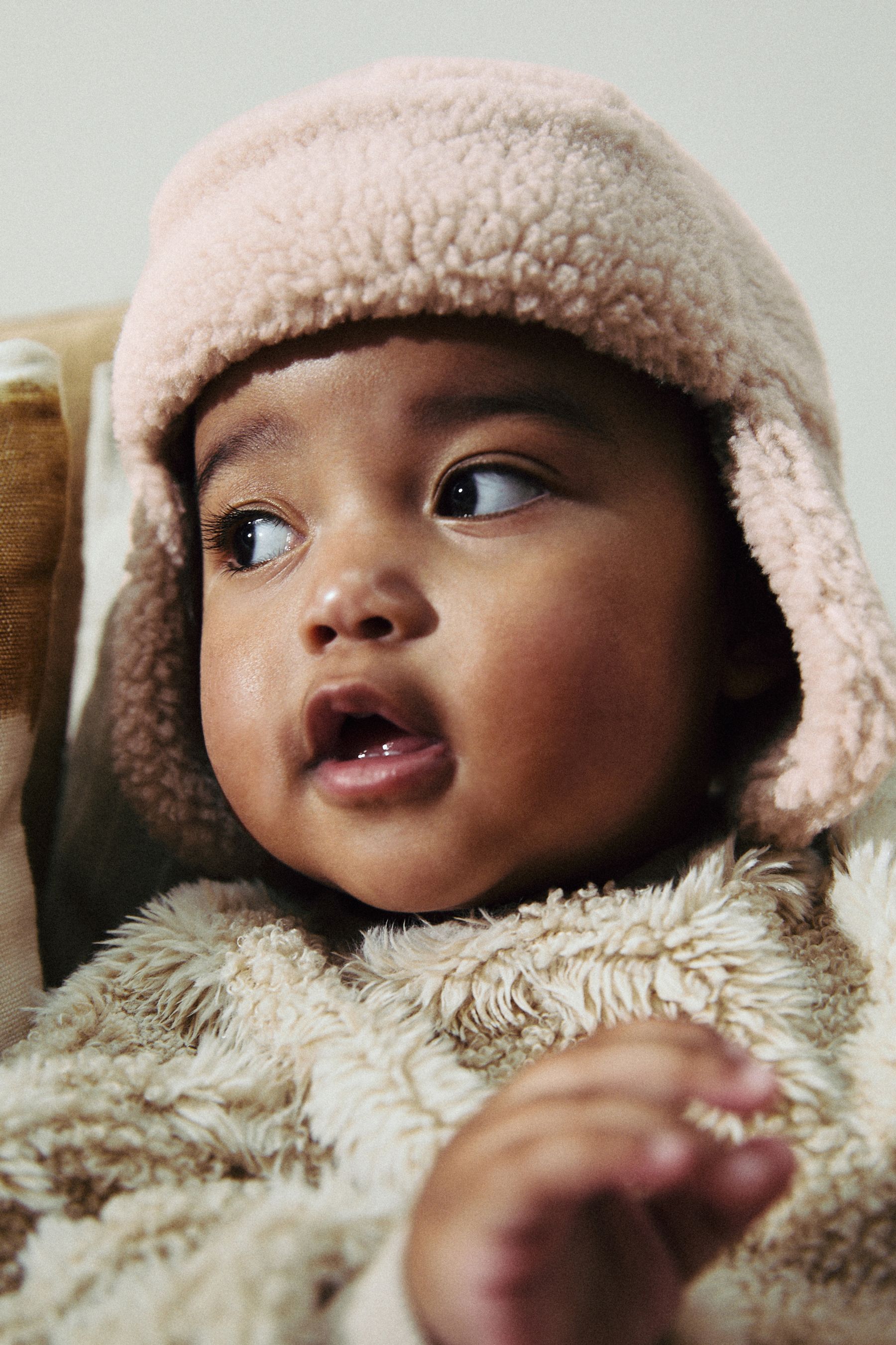Buy Cream Borg Baby Trapper Hat from Next Ireland