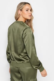 Long Tall Sally Khaki Green Satin Bomber Jacket - Image 3 of 4