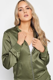 Long Tall Sally Khaki Green Satin Bomber Jacket - Image 4 of 4