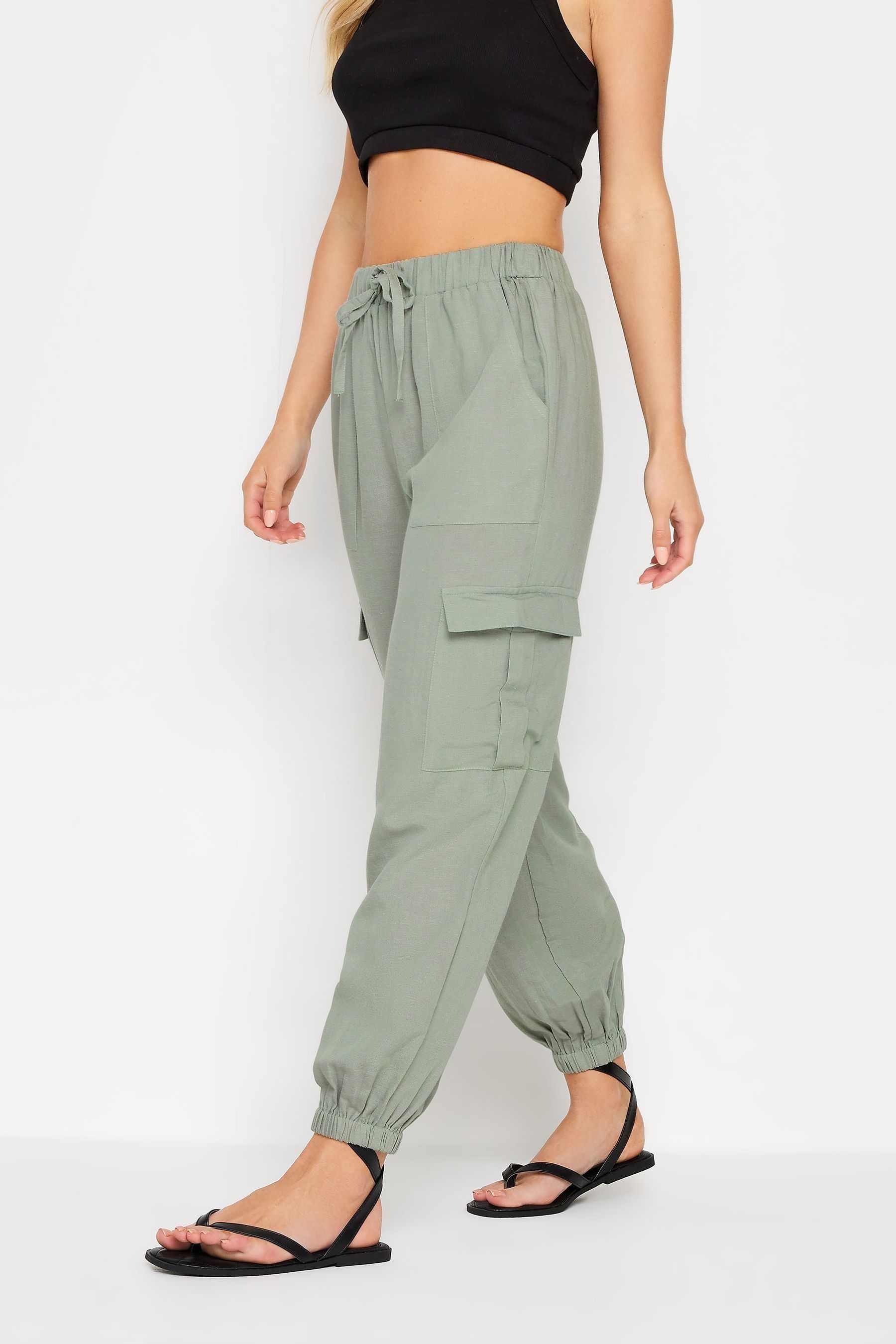 Buy PixieGirl Petite Green Linen Cuffed Cargo Trousers from the Next UK online shop