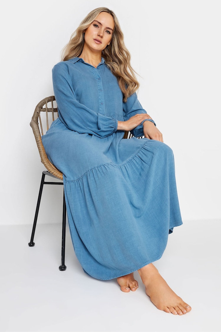 Long Tall Sally Blue Chambray Smock Tiered Dress - Image 2 of 4