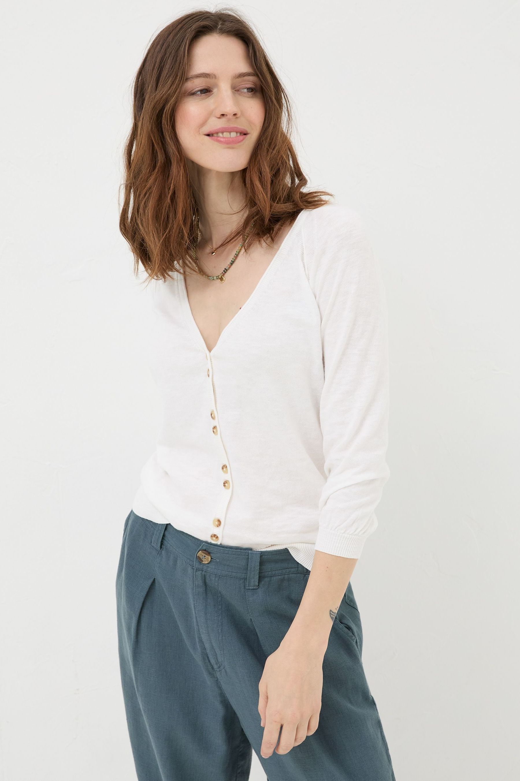 FatFace Rose White Cardigan