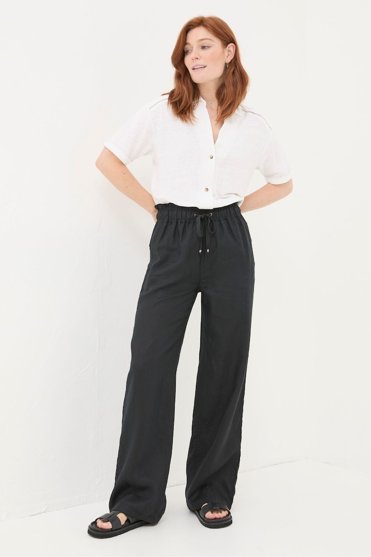 FatFace Iva Black Wide Leg Linen Trousers - Image 1 of 6