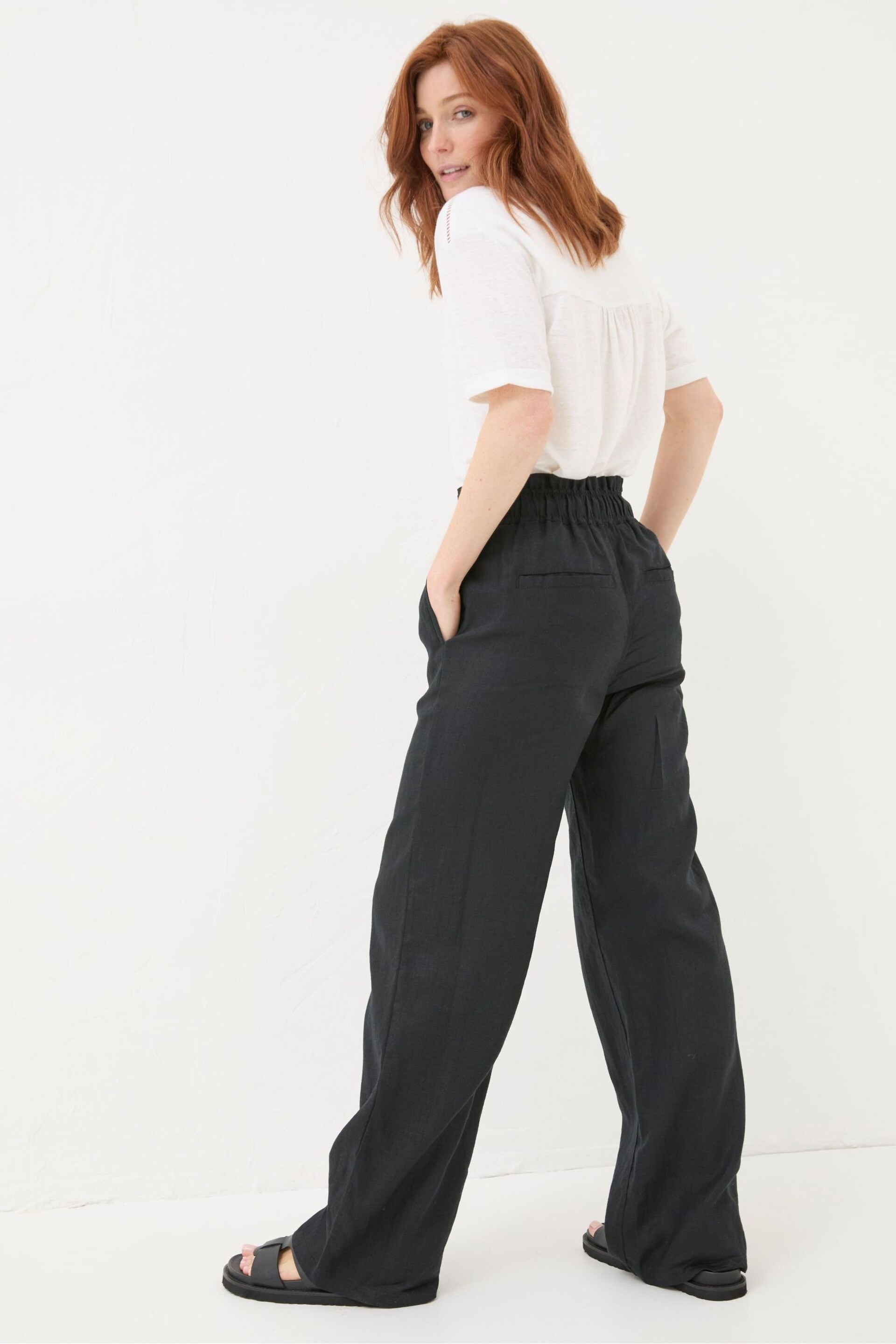FatFace Black Iva Wide Leg Linen Trousers - Image 2 of 6