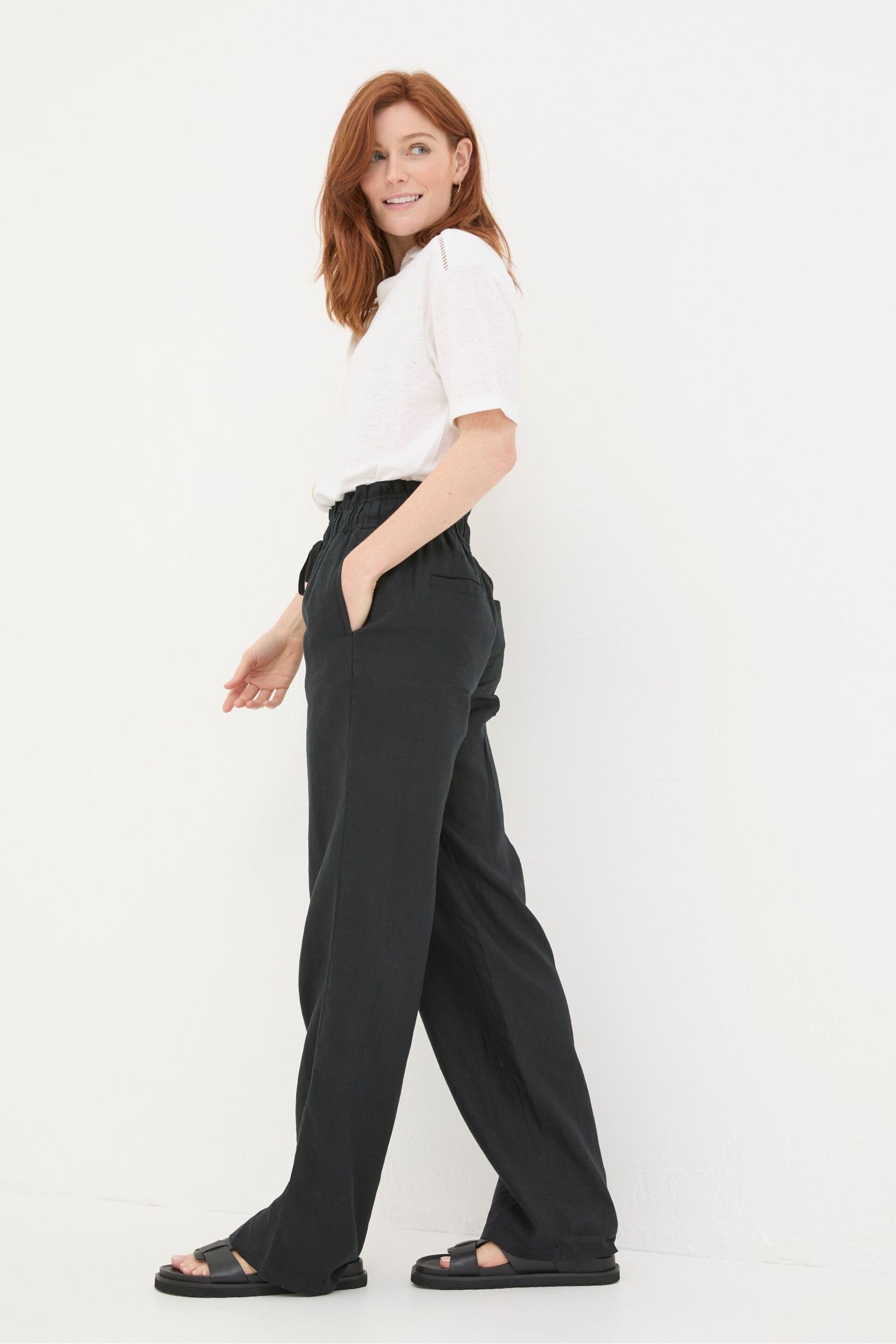 FatFace Black Iva Wide Leg Linen Trousers - Image 5 of 6