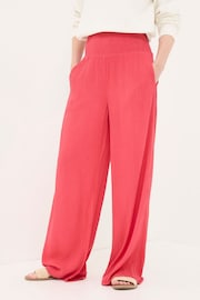 FatFace Red Shirred Wide Leg Palazzo Trousers - Image 2 of 5