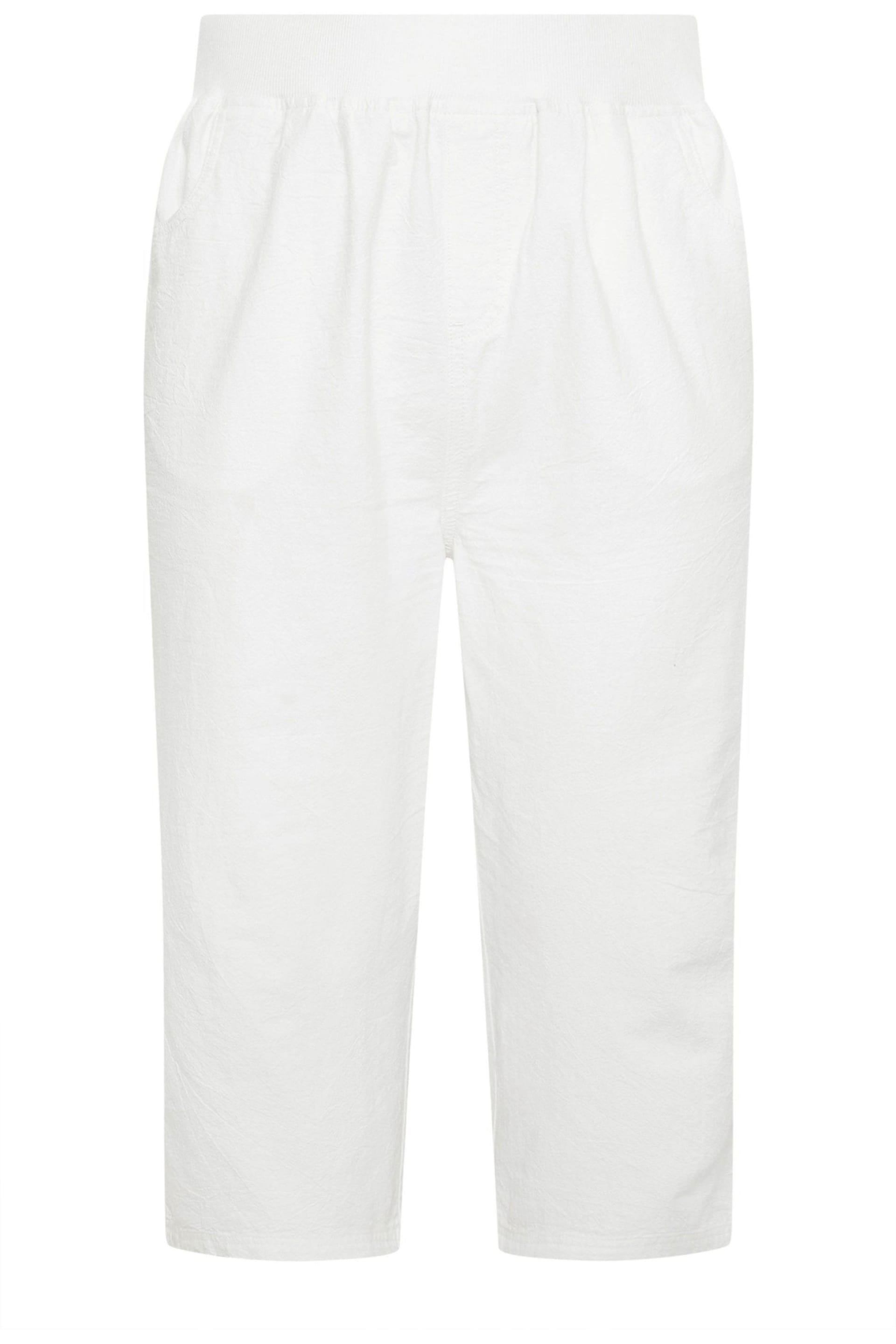 Yours Curve White Cool Cotton Cropped Trousers With Jersey Waist Band - Image 5 of 5