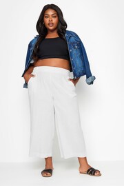Yours Curve White Wide Leg Cropped Linen Trousers - Image 3 of 5