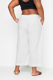 Yours Curve White Wide Leg Cropped Linen Trousers - Image 4 of 5