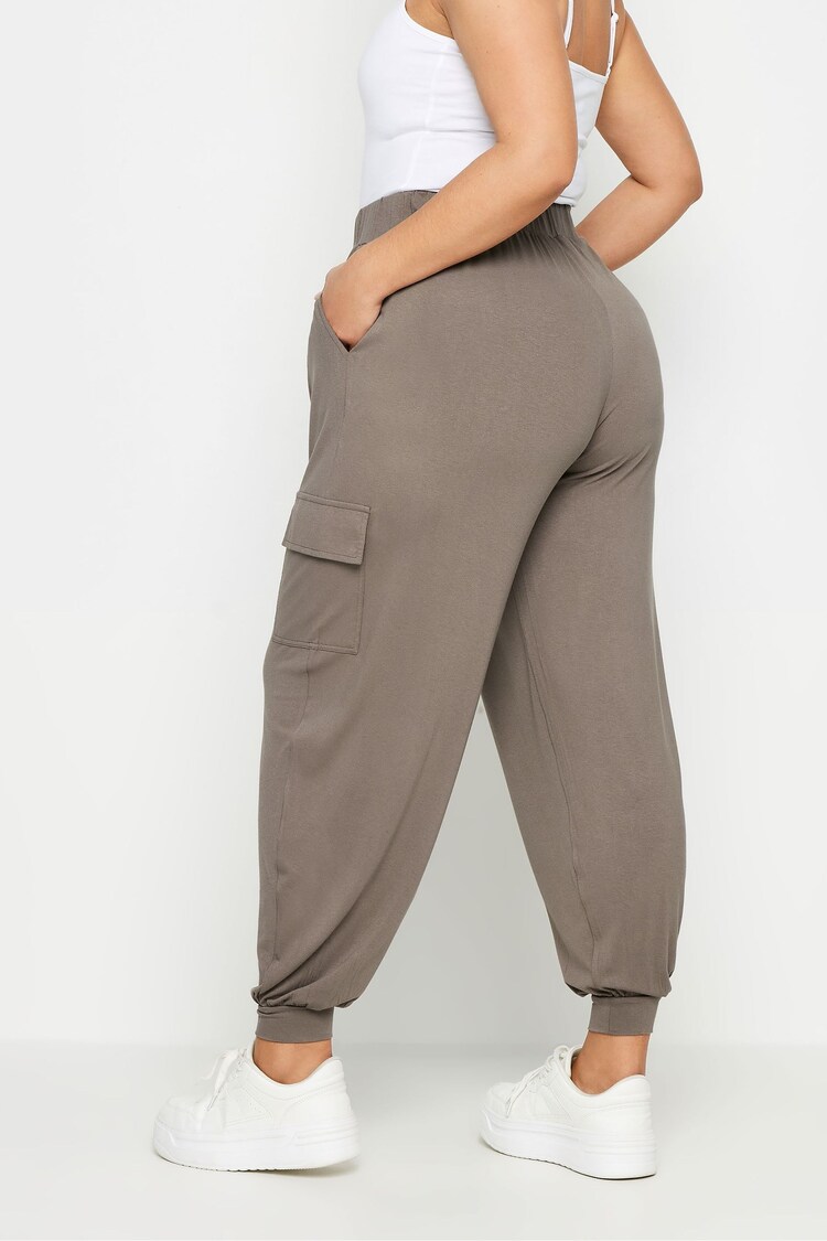 Yours Curve Brown Cargo Pocket Harem Joggers - Image 3 of 4