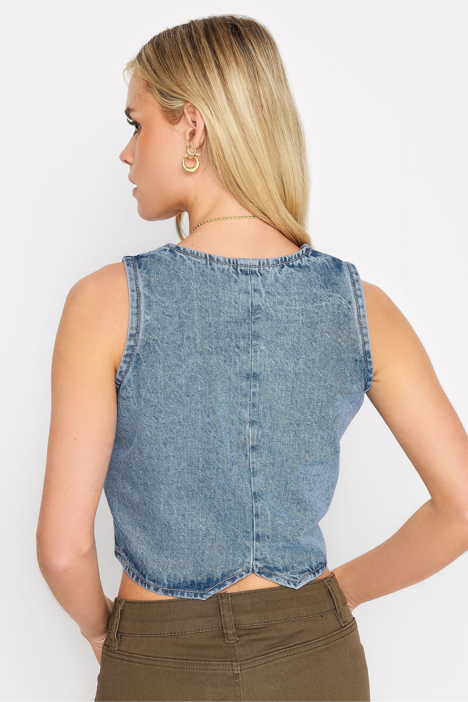 PixieGirl Petite Blue Blue Denim Waistcoat - Image 5 of 5