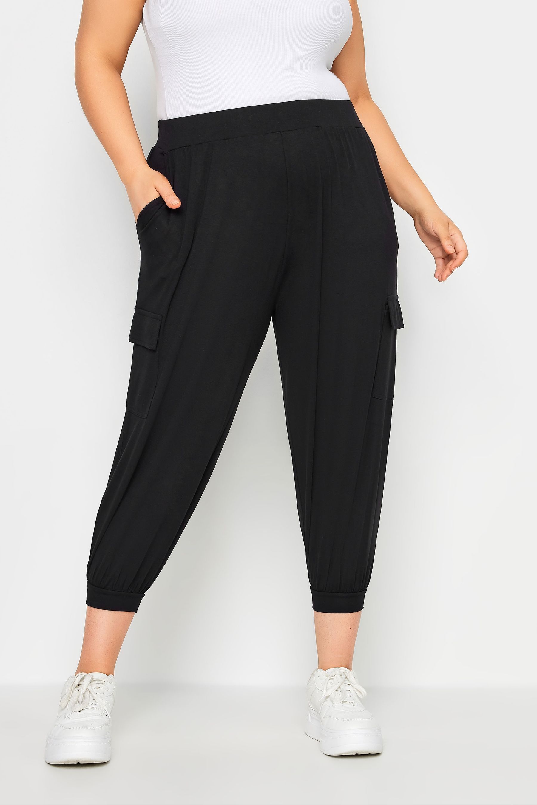 Buy Yours Curve Black Cropped Cargo Harem Trousers from Next United Arab Emirates