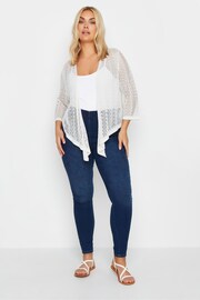 Yours Curve White Chevron Pointelle Waterfall Cardigan - Image 2 of 4