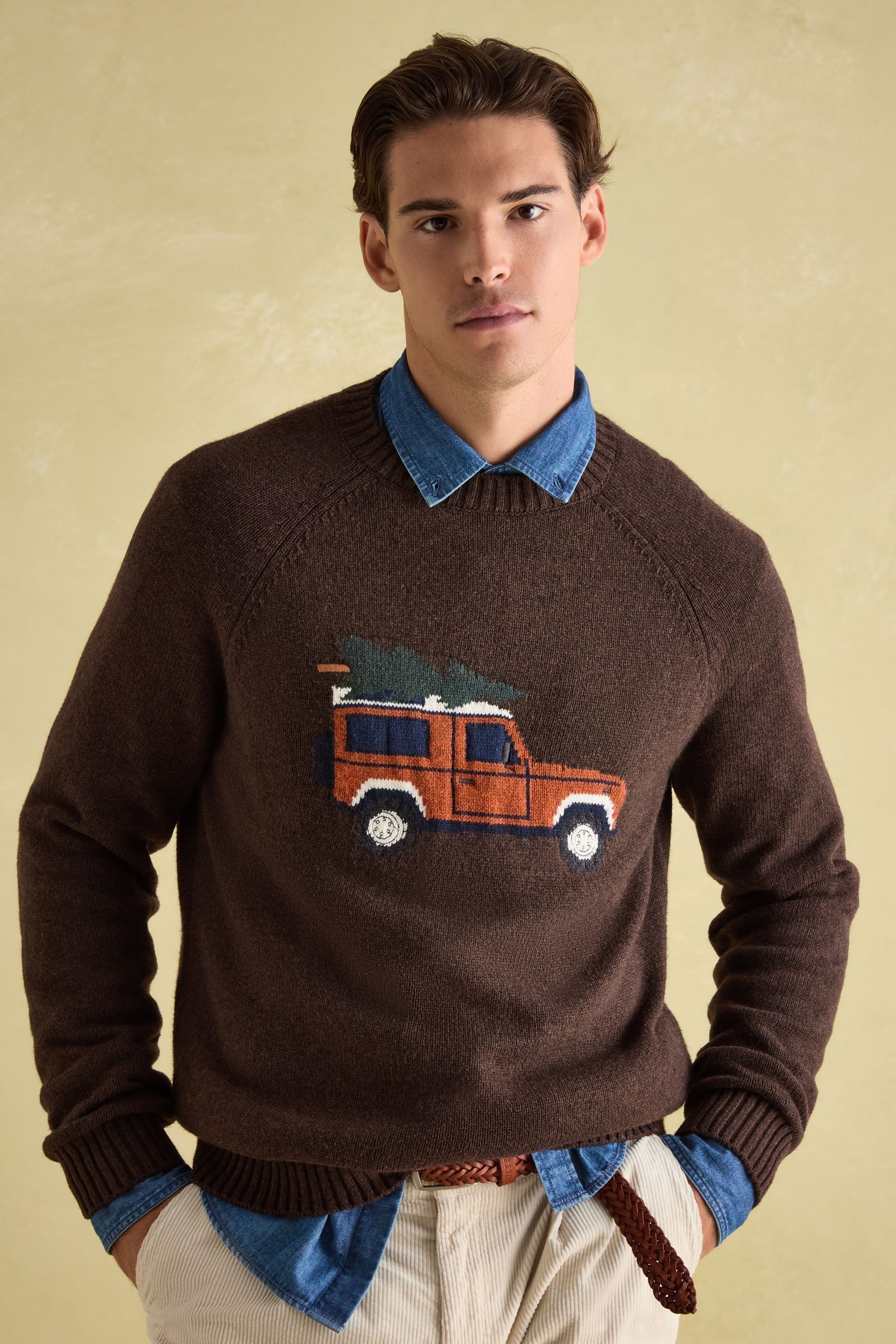 Joules 4x4 Brown Intarsia Crew Neck Jumper