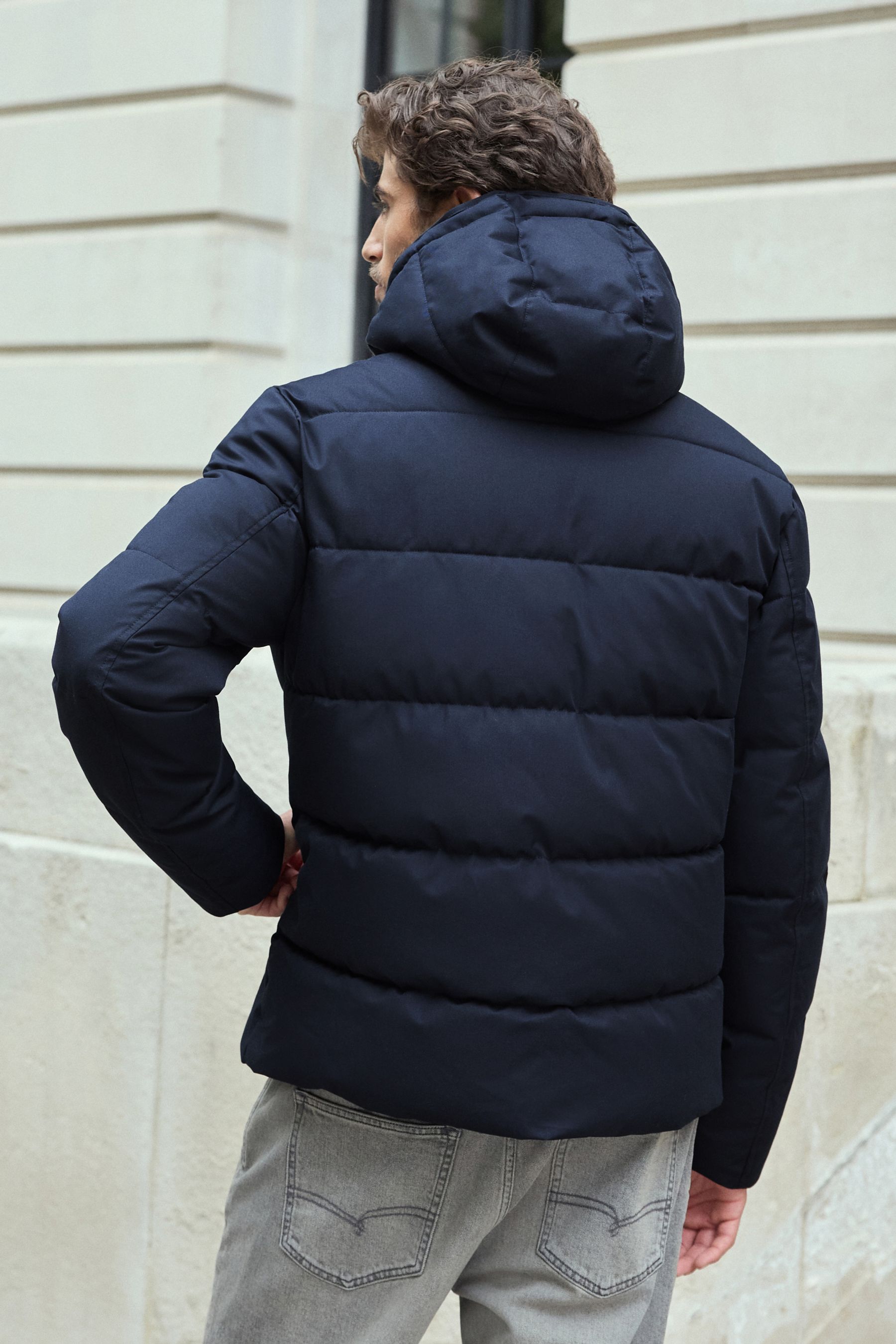 Buy Navy Blue Shower Resistant Hooded Puffer Coat from the Next UK online shop